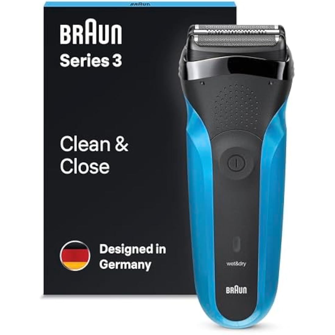 Braun Series 3 Electric Shaver For Men with Precision Beard Trimmer and 5 Combs, Wet & Dry, UK 2 Pin Plug, 310, Black/Blue Razor