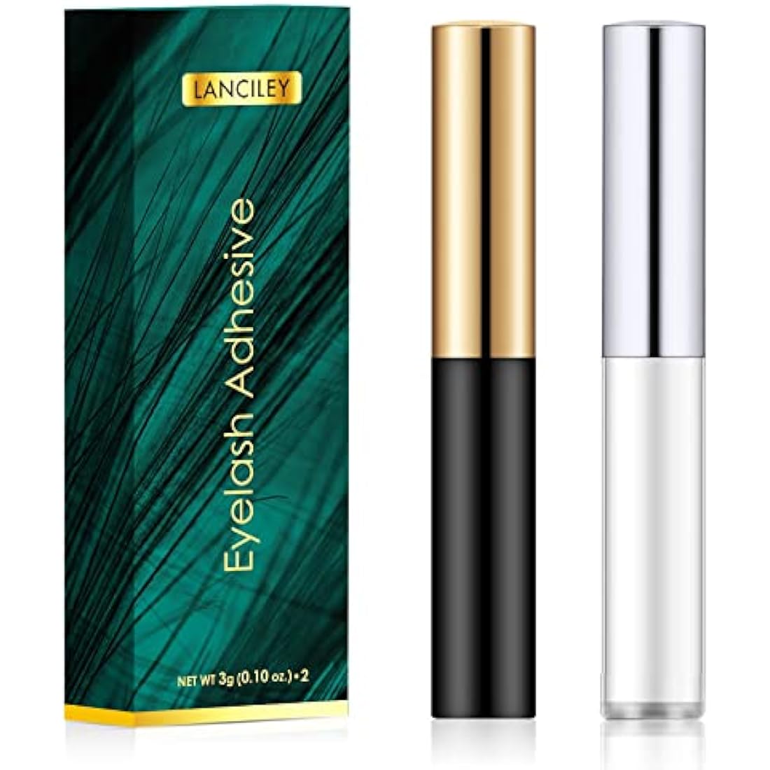 Lanciley Eyelash Glue Clear & Black 3g*2 0.1oz Strong Hold False Eyelash Glue with Brush Applicator for Strip Lash Cluster Lashes Waterproof Fast Drying