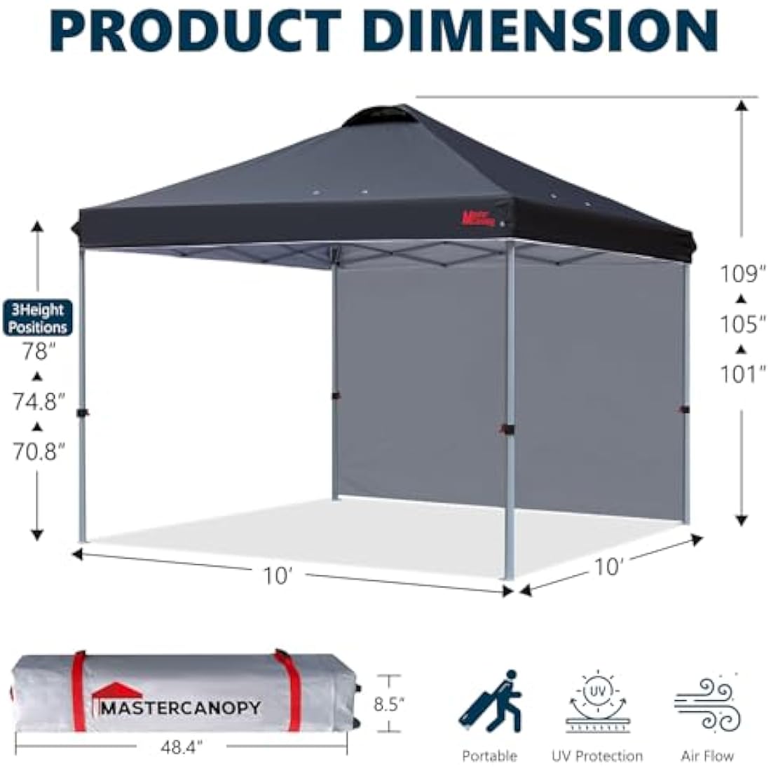 MASTERCANOPY Durable Ez Pop-up Gazebo Tent with 1 Sidewall (3x3M,Black)
