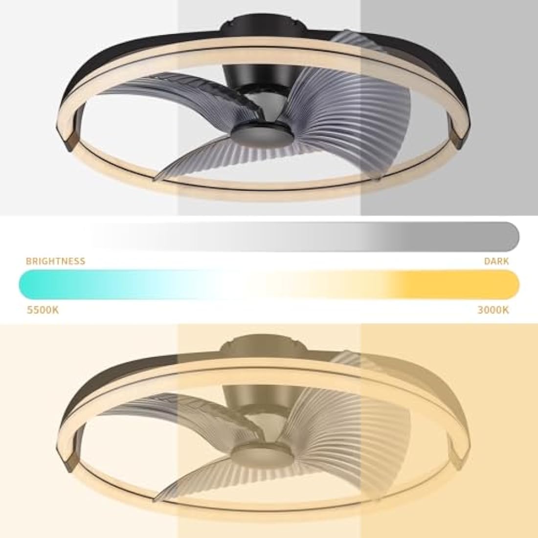 BKZO 73CM LED Ceiling Light with Fan, Ceiling Fan Lights 6 Levels Wind Speeds, Stepless Dimming Light, Modern Fan Lighting for Living Room, Dining Room, Bedroom, Office, 3000-5500K