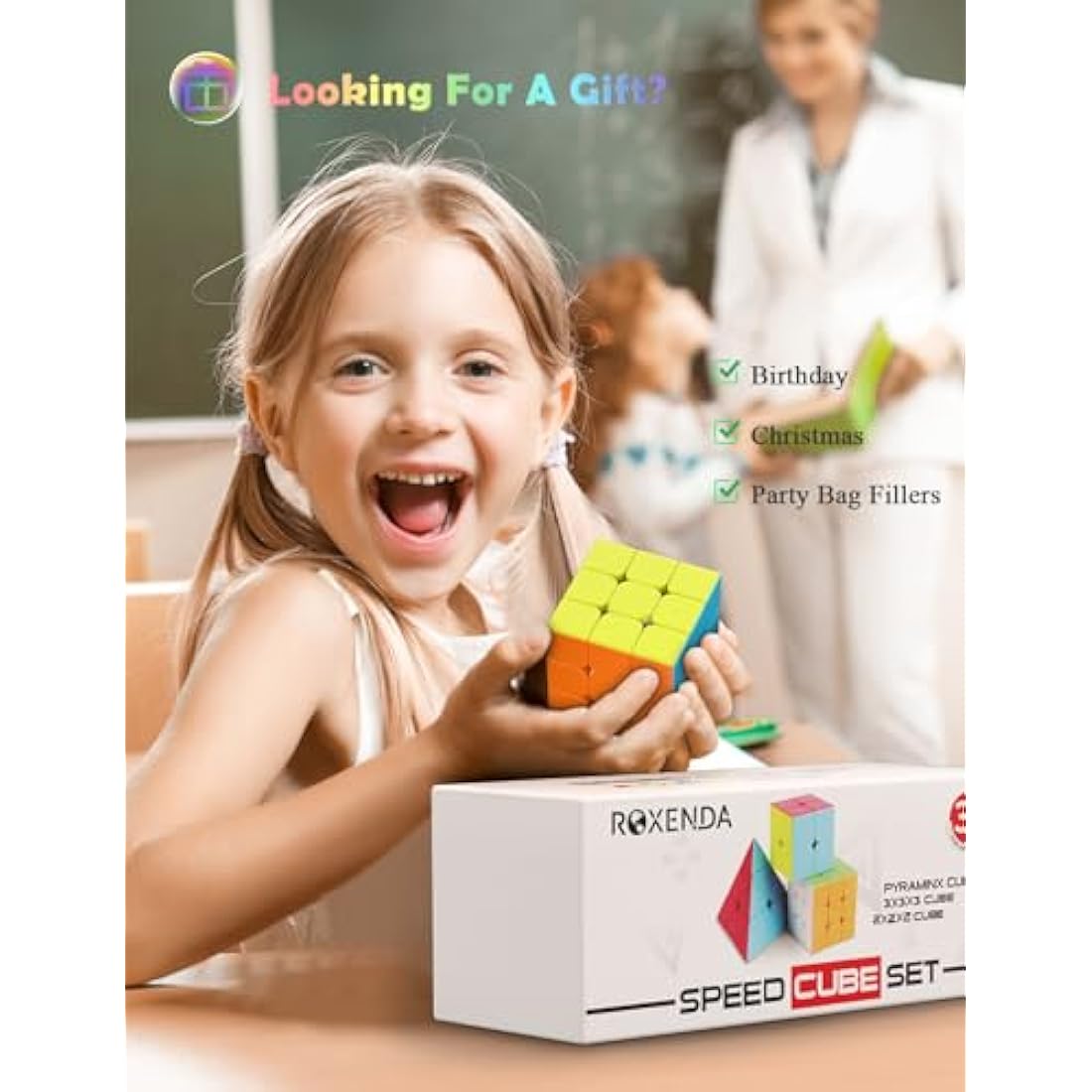 ROXENDA Speed Cube Set, 2X2 3X3 Pyramid Speed Cube Stickerless Fast Cube with Instruction (Stickerless cube set)