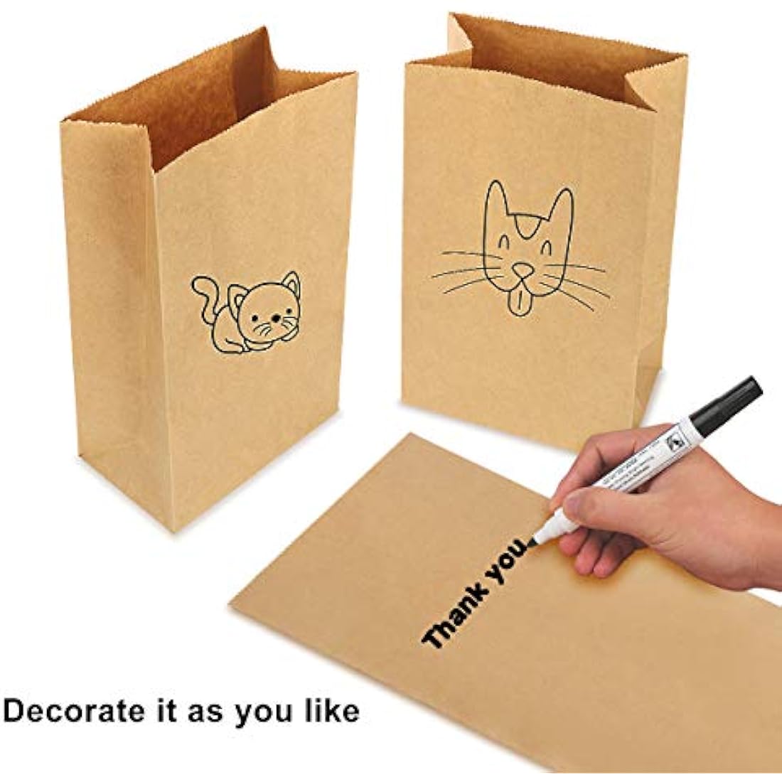 Gaoyong 100 Pieces Brown Paper Bags ,Gift Bags with 100% Pure Kraft Paper for Grocery, Snack, Lunch, Birthday, Xmas Party Supplier and Wedding