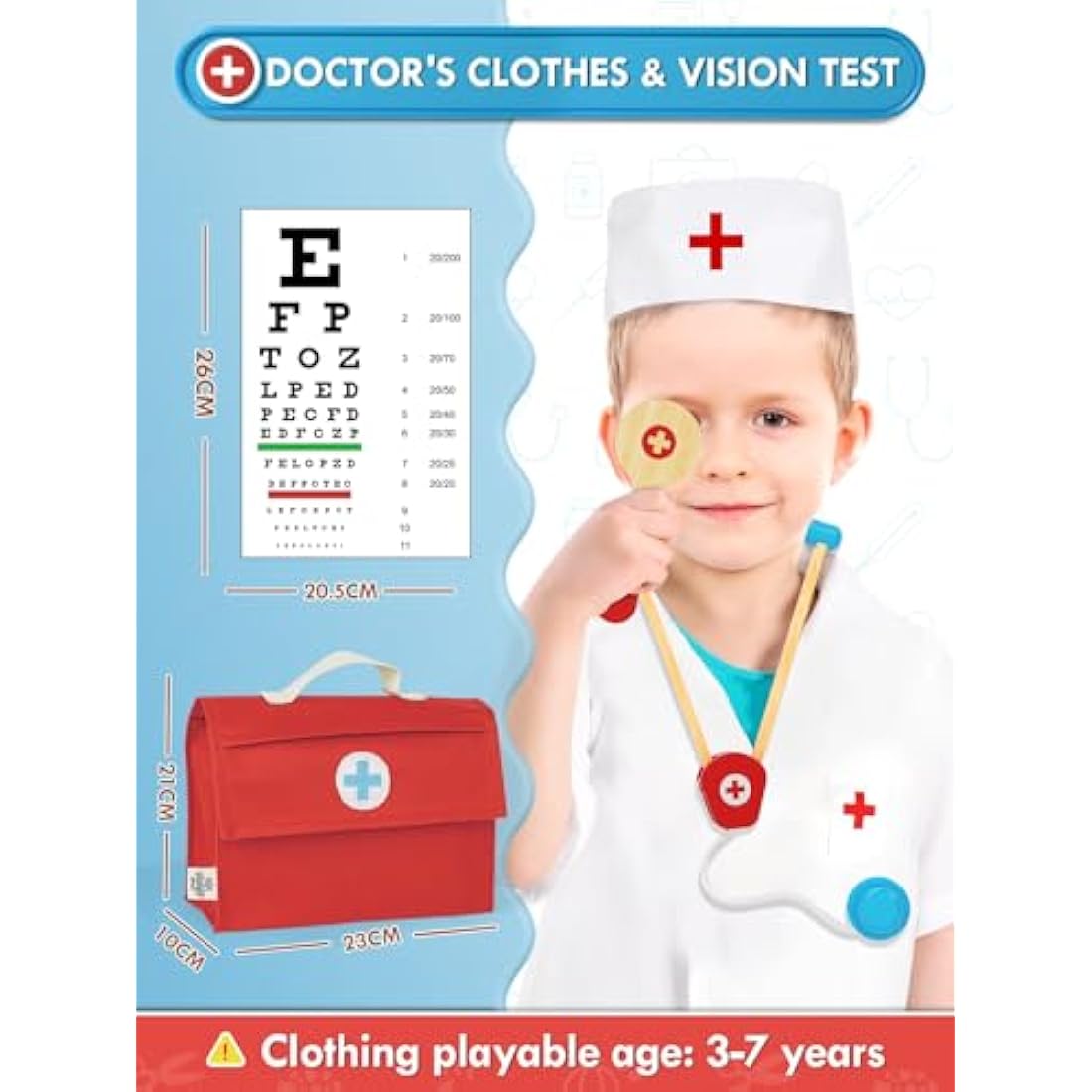 Lehoo Castle Doctors Set for Kids, Toys for 3 Year Old Boys, Wooden Kids Doctors Kit with Doctor Costume, 3 Year Old Boy Toys（Blue）