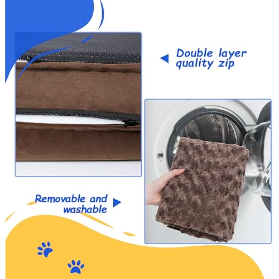 KSIIA Extra Large Dog Bed, XL Orthopedic Dog Sofa Beds with Removable Washable Cover, Waterproof Dog Bed, Pet Sofa Bed with U-Shape Bolster, Brown 111x81x18cm