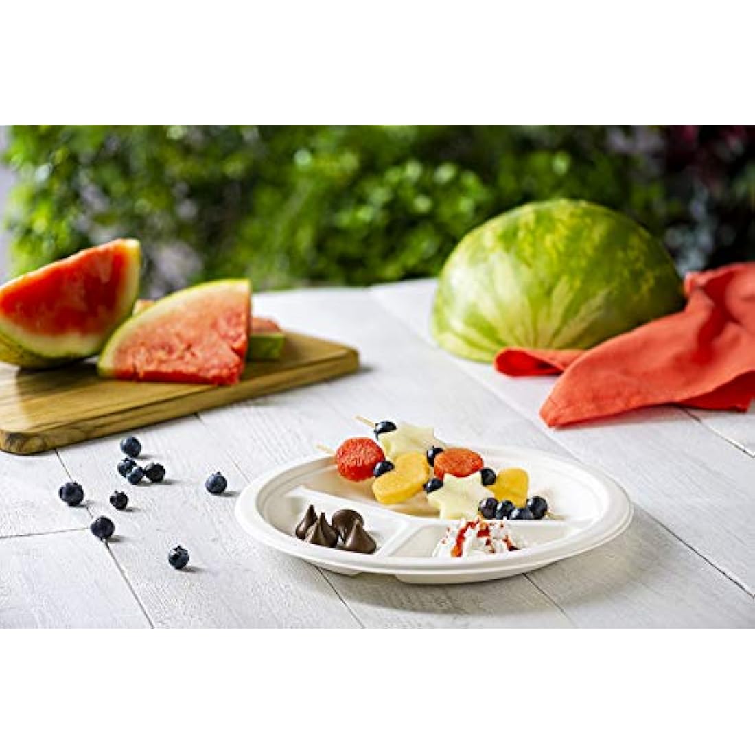 Comfy Package 100% Compostable 10 Inch Heavy-Duty Plates [125 Pack] 3 Compartment Eco-Friendly Disposable Sugarcane Paper Plates