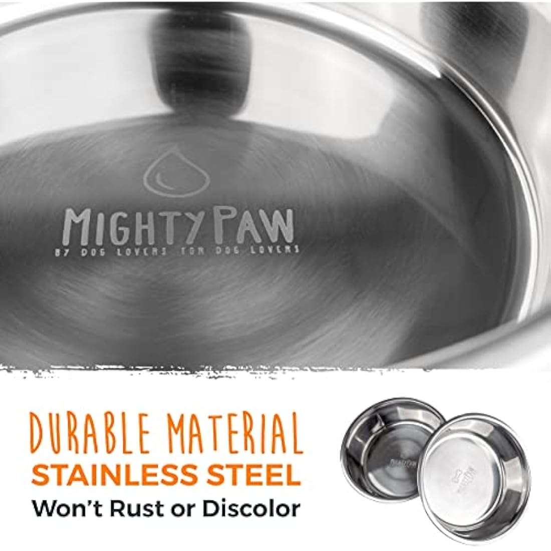 Mighty Paw Stainless Steel Dog Bowls - Durable Material - Won't Rust Or Discolor - Prevents Spills And Messes With Non-Slip Silicone Bottom - Holds Variety Of Dog Wet & Dry Food - Available In 3 Sizes