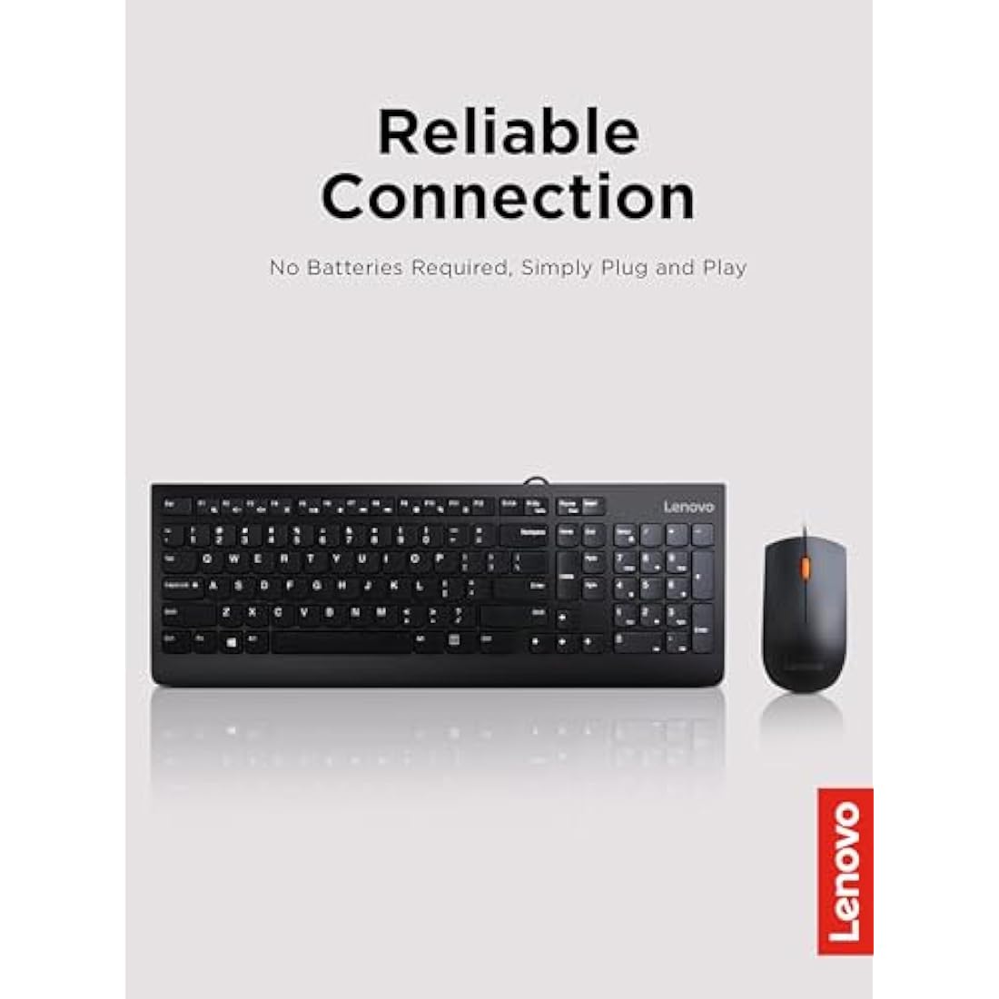 Lenovo 300 USB Combo, Full-Size Wired Keyboard and Mouse, Ergonomic, Left or Right Hand, Optical, GX30M39606, Black