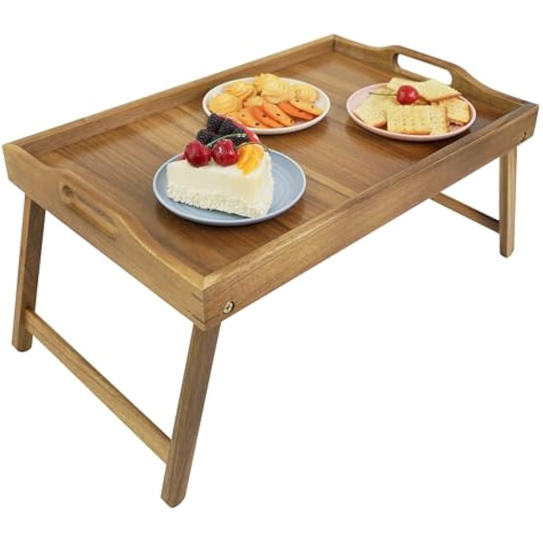 Utoplike Acacia Wood Bed Tray Table(51L x 33.2W x 25.4H cm), Large Food Tray with Folding Legs and Handles, Wood Serving Trays for Laptop Work in Bedroom, Livingroom Sofa