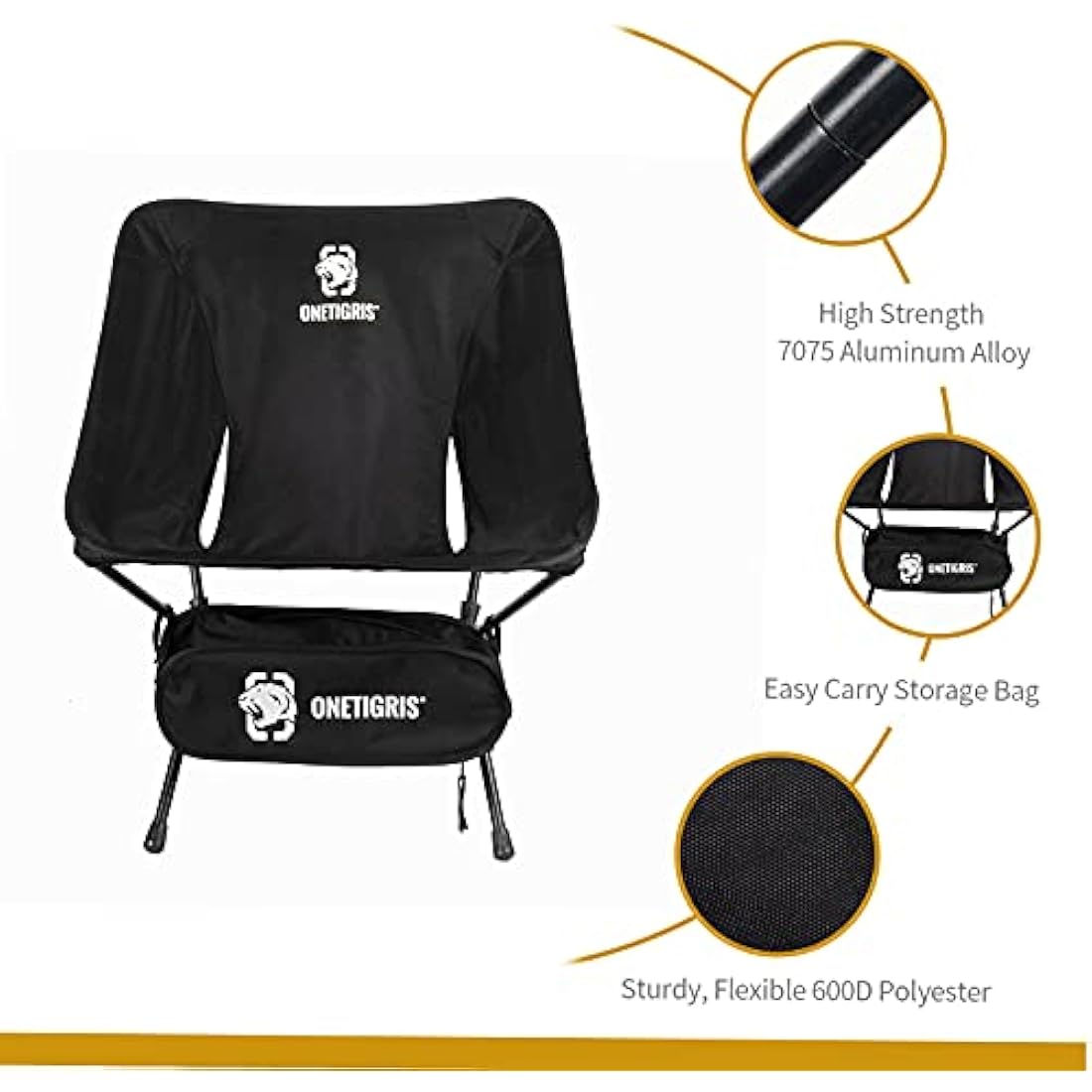 OneTigris PROMENADE Folding Camping Chair, 150kg Capacity Compact Outdoor Chair for Camping Hiking Garden Travel Beach Picnic Lightweight Backpacking