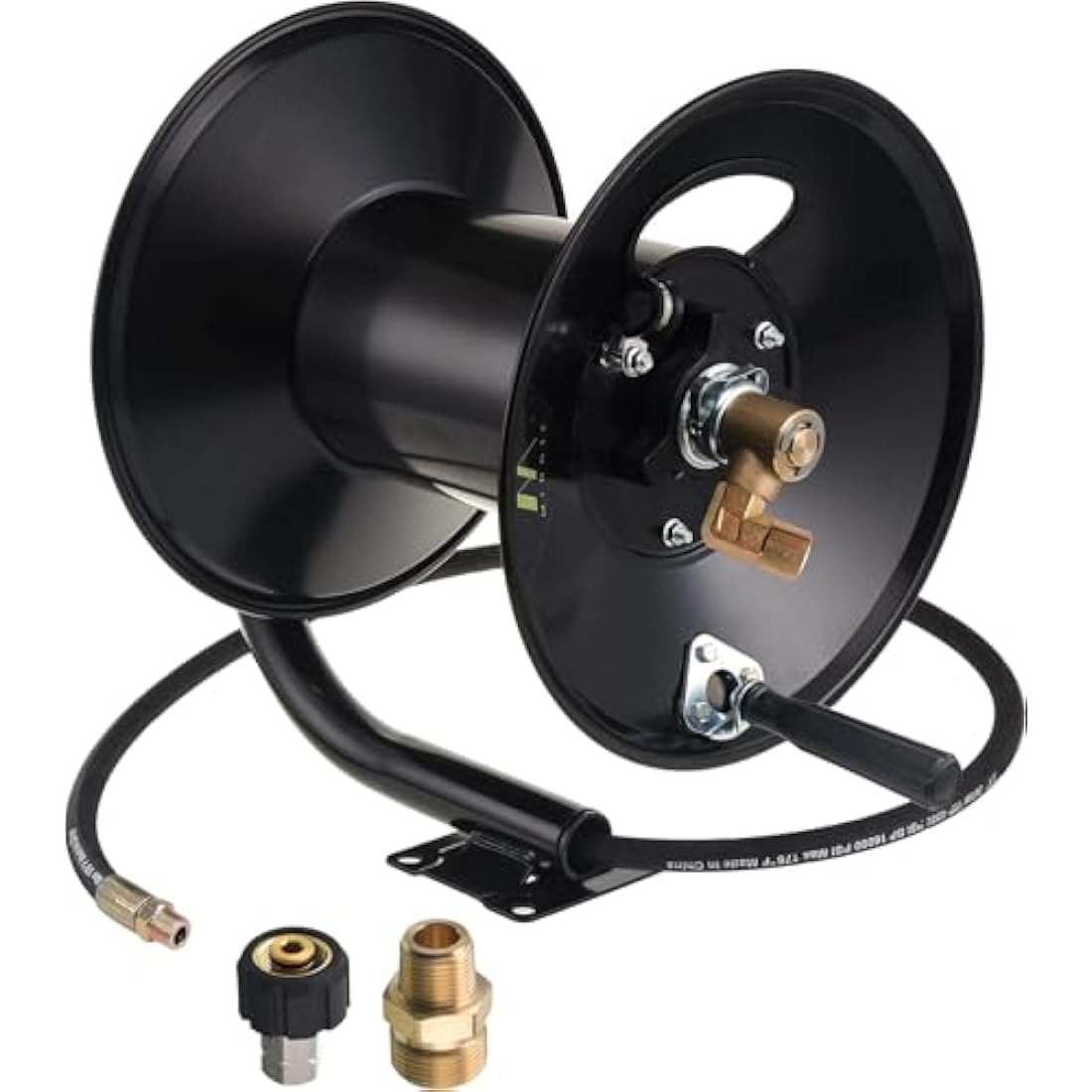 M MINGLE High Pressure Washer Hose Reel 150ft, Heavy Duty Steel Hose Reel, Manual Crank Power Washer Hose Reel with 3/8" Pressure Wash Hose, Swivel Arm and Mounting Bracket, 4000 PSI
