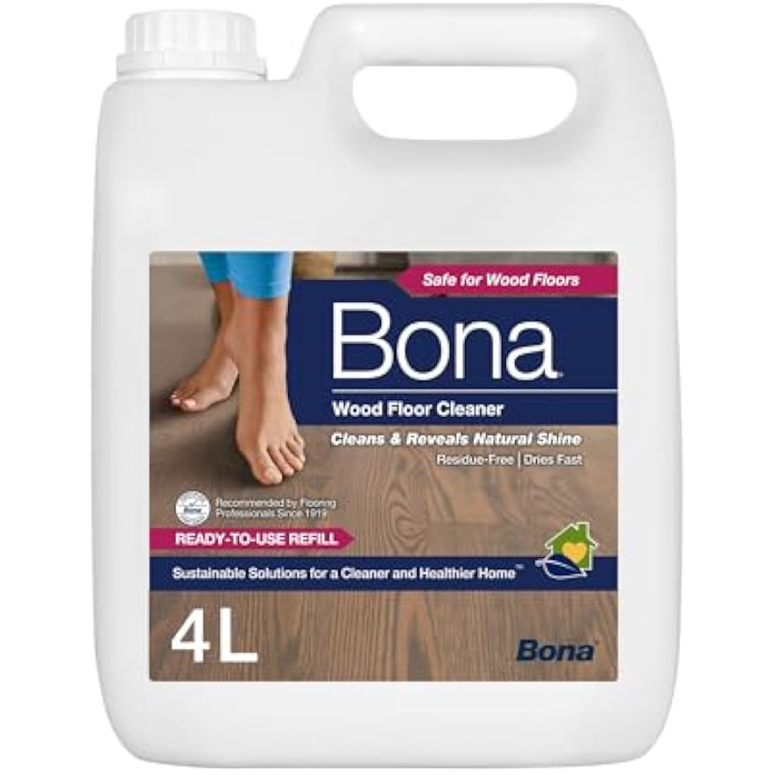 Bona Wood Floor Cleaner Liquid, Wooden Floor Cleaner, for Varnished or Hard Waxed Wood Floors, 4 Litre Refill