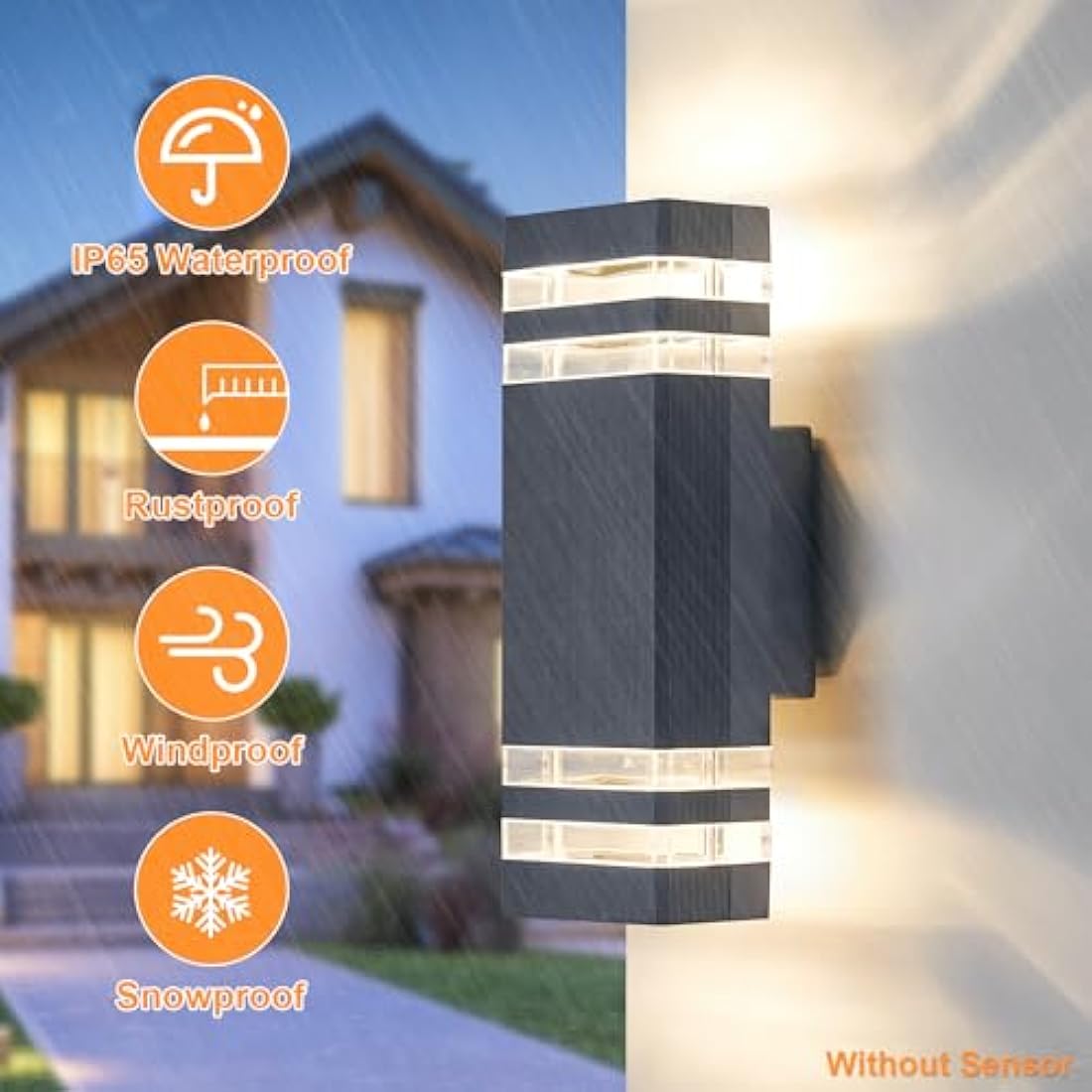 CELAVY Outdoor Wall Lights Mains Powered Outside Up Down Lights, IP65 LED Porch Front Door Light, Waterproof Square GU10 Exterior Modern Lighting External Electric Sconce Lamp for House 2 Pack, Grey