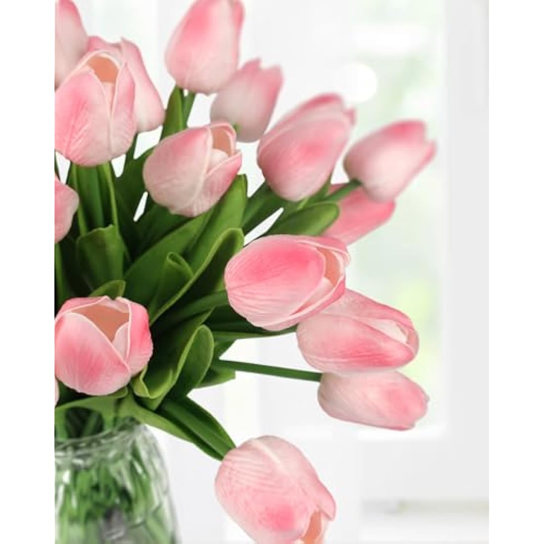 N&T NIETING Artificial Tulips Flowers, 12Pcs Fake Tulip Real Touch Latex Faux Tulips Flowers Bouquet for Wedding Floral Arrangements Mother's Day Home Easte Decorations(Light Pink)