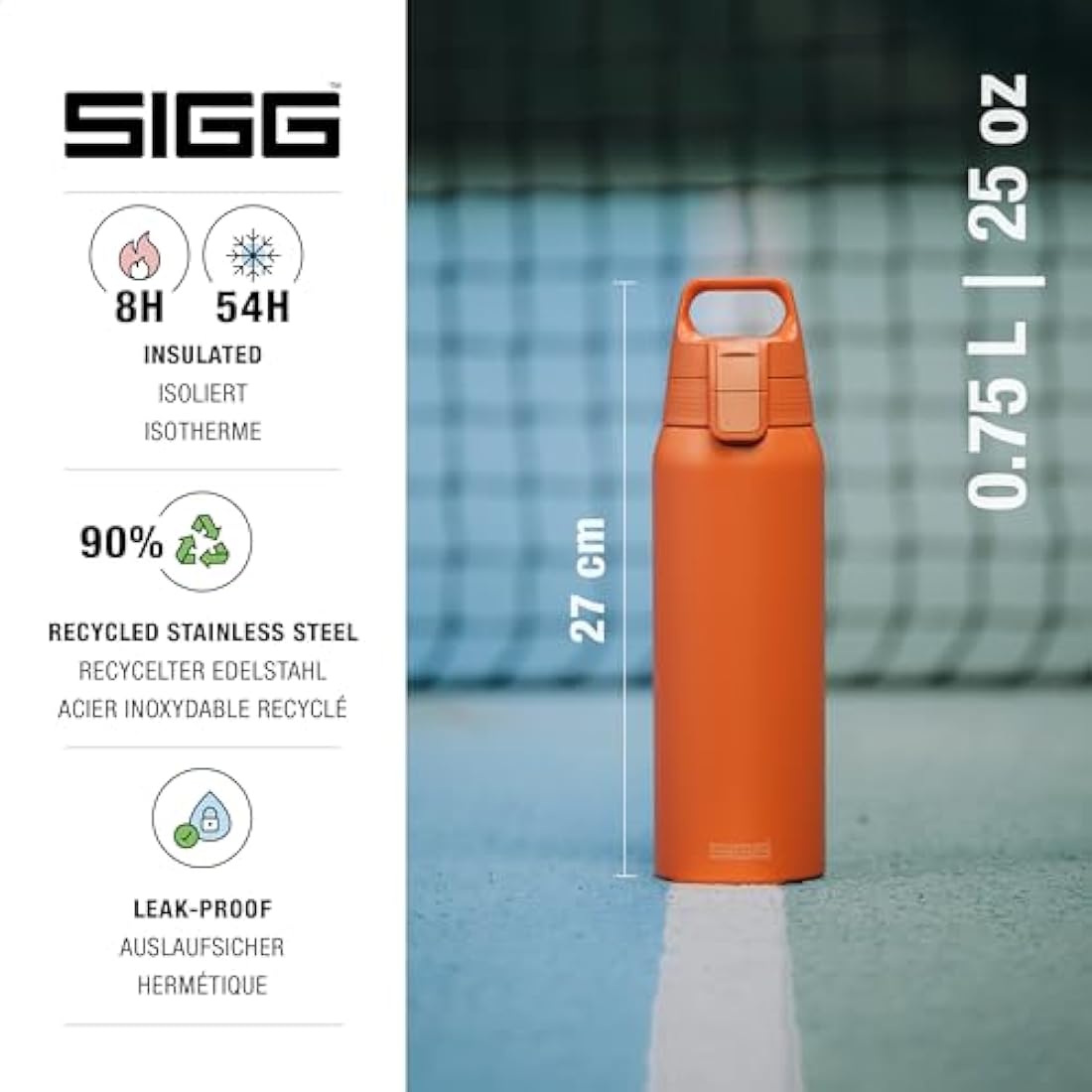 SIGG - Insulated Water Bottle - Shield Therm One - Suitable for Carbonated Beverages - Leakproof - Dishwasher Safe - BPA Free - 90% Recycled Stainless Steel - 0,5L / 0,75L / 1L