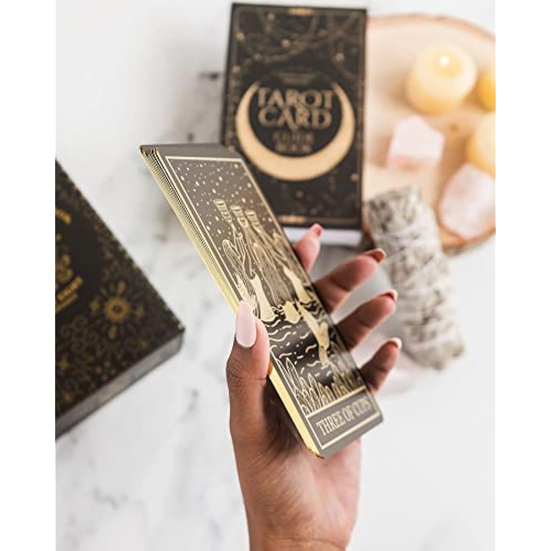Mystical Gold Foil and Black Tarot Cards with Guide Book for Beginners and Advanced Tarot Readers; Large Tarot Deck with Extensive Guidebook of the Symbolic Meanings of Past History and Future Destiny
