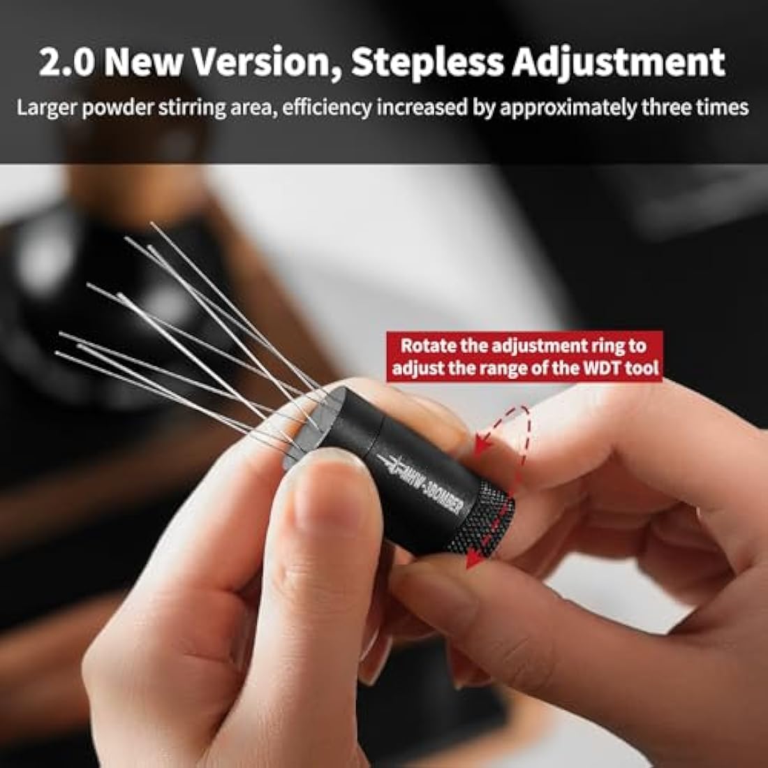 MHW-3BOMBER Wdt Tool 2.0, Adjustable Range Coffee Distribution Tool Coffee Stirrer 8 SUS304 Needles 0.4mm, Magnetic Stand Storage with 6 Replacement Needles Model: T6126-OS