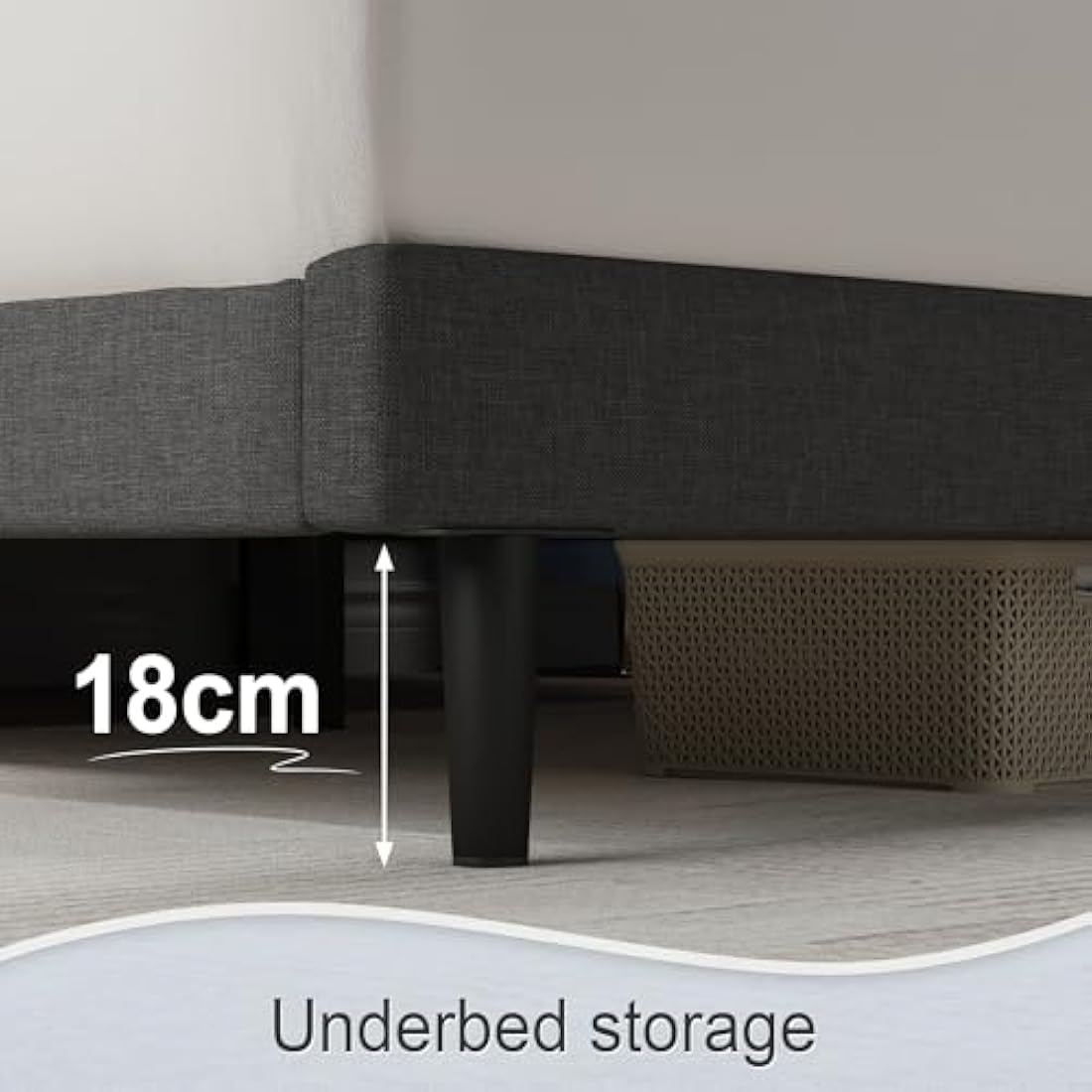 Yocreat King Bed Frame, Dark Grey, Upholstered Wooden Slat Bed Frame with Headboard, Easy Assembly, Underbed Storage, No Box Spring Needed 150×200