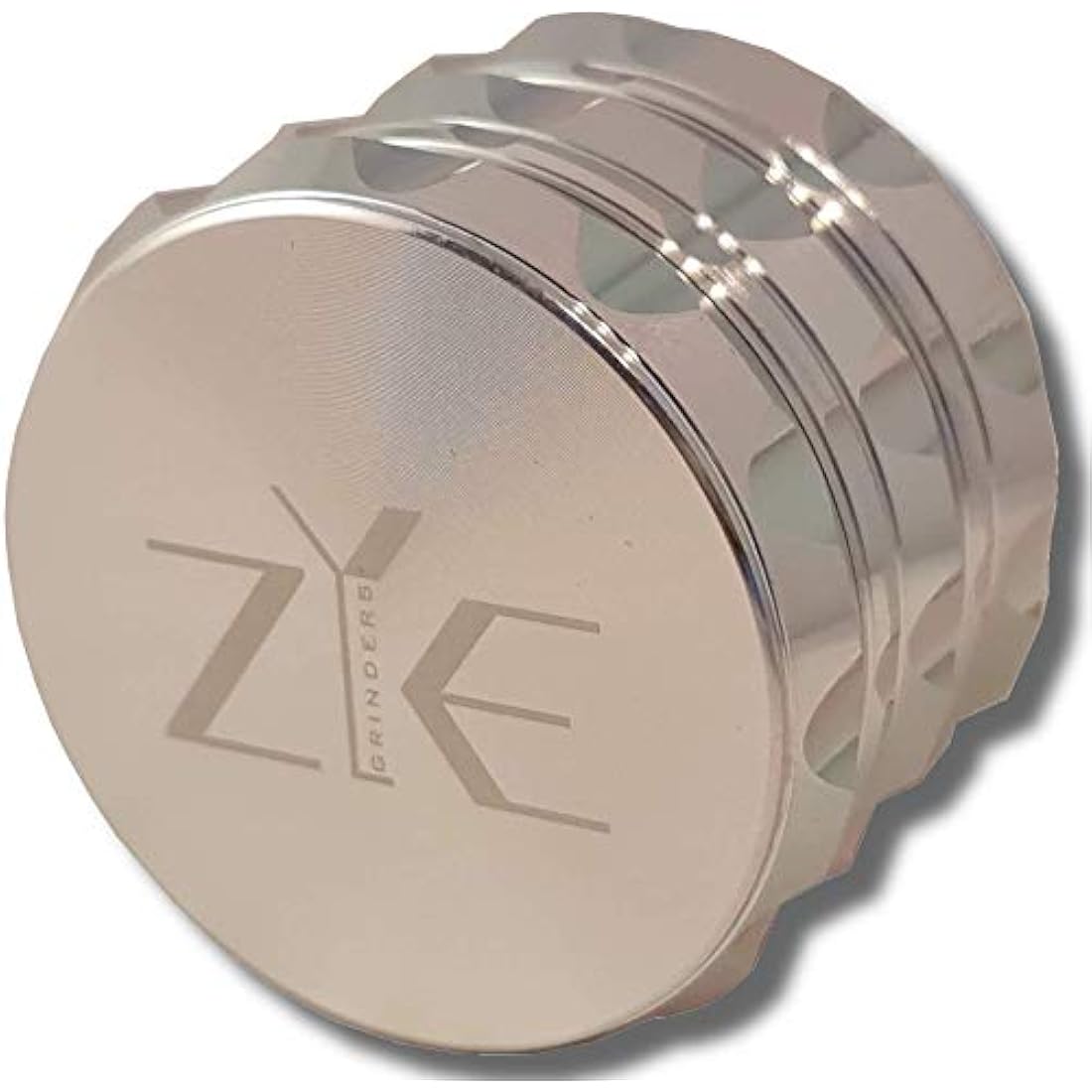ZYE Herb Grinder – Quality Aluminium w/Ultra Sharp Teeth – Large 2.5" 4 Piece w/Twist & Lock Storage Layer – No Flaking and Non-Stick - Silver