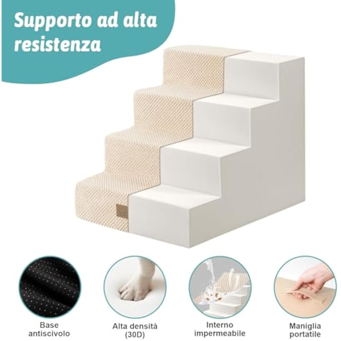 COZY KISS Wide Dog Stairs for Small Dogs, 17.7" Width Pet Steps for Bed Sofa Car, 45 cm High Non-Slip Dog Stair for Old Cats, Puppy, Small Medium Dogs, 60x45x45 cm, 4 Tiers, Beige