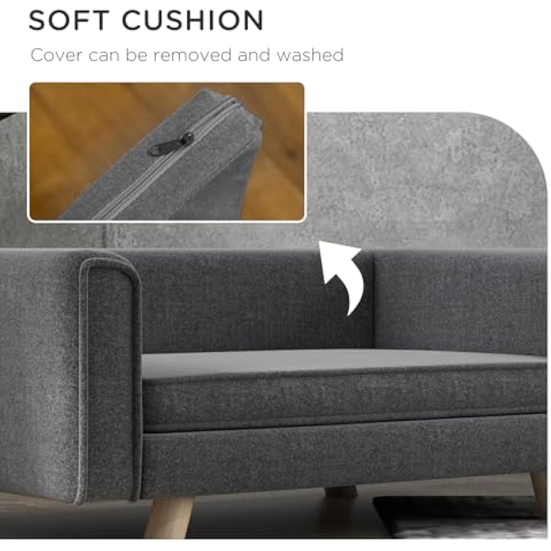 PawHut Dog Sofa Bed, Elevated Dog Couch for Medium and Small Dogs, with Soft Cushion, Removable and Washable Cover, Grey