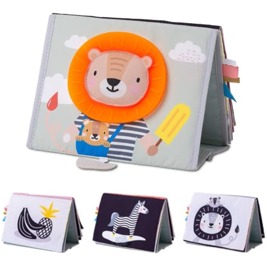 Taf Toys Savannah Tummy-time Newborn Baby Book. Double-sided Sensory Pages Includes Baby Safe Mirror, High Contrast Pictures, Crinkle Textures & Baby Teether. Gift Suitable for Boy & Girls from Birth