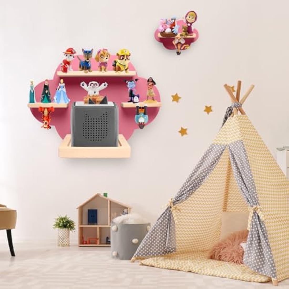 OPERMAXER Tonie Shelf Cloud for 30-35 Figures, Set of 3 Tonies Shelves for Toniebox & Tonies Audio Figures, Boys and Girls | Perfect Tonie Storage in the Children's Room (Pink)