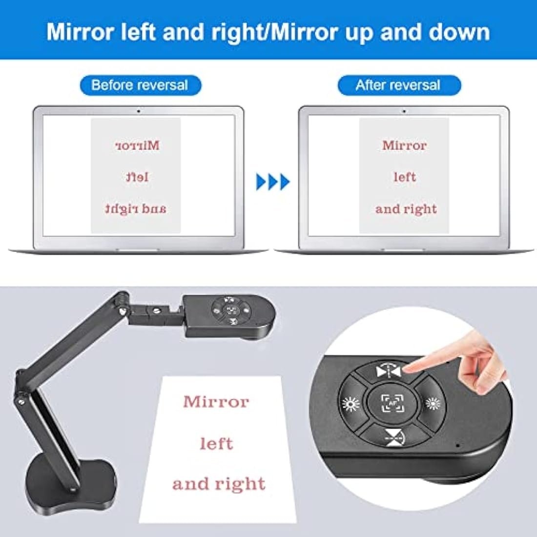 Kitchbai Visualiser Classroom, USB Document Camera for teaching 4K with 3-Level LED Light, Image Invert Function, Fold, Dual Microphones for Mac OS, Windows, Chromebooks work for Distance Learning