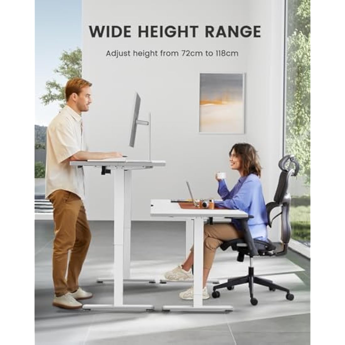 ErGear Electric Standing Desk Height Adjustable 100 x 60cm, Sit Stand Desk with 4 Memory Smart Pannel for Home Office with Splice Board