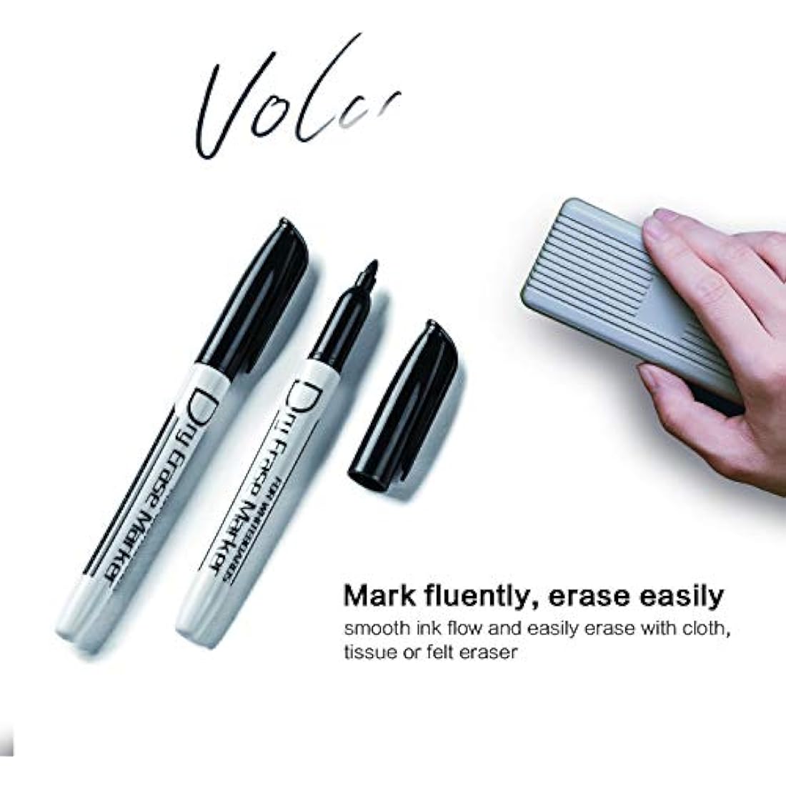 Volcanics Black Whiteboard Pens Dry Erase Marker with Low Odour Fine Tip Pack of 30