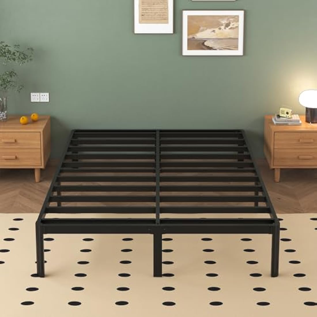 Lutown-Teen 4ft6 Double Bed Frame 30.5 cm High with Rounded Corner Legs, Heavy Duty Metal Bed Frame Double 4ft 6 with Steel Slats Support, Noise Free, Easy Assembly, Black