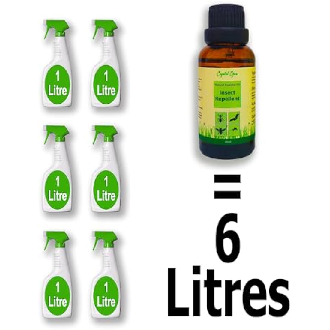 Makes 6 Litres of Insect & Bug Repellent Spray. Home, Garden, Plants, Flowers & Crops. Tried & Trusted Humane Natural Blend of Eucalyptus, Peppermint, Rosemary, Thyme, Citronella, Sage & Lavender Oil.