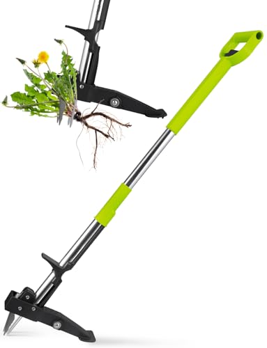 YISSVIC Mechanical Weed Puller Tool - Stainless Steel 4-Claw with Foot Pedal, Telescopic Root Remover for Garden, Stand-up Design (Green)