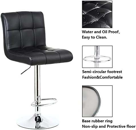 KKTONER Bar Stool PU Leather with Backrest Height Adjustable Swivel Pub Chair Home Kitchen Bar stools Black