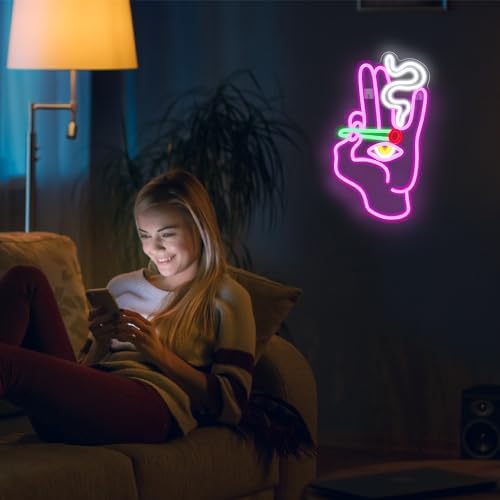 Looklight Evil Eye Neon Signs Hand Eye Neon Signs Pink White Led Neon Signs for Wall Decor, Hamsa Neon Sign, USB Eye Neon Light Signs for Bedroom Game Room Home Bar Pub Cafes Party Gift