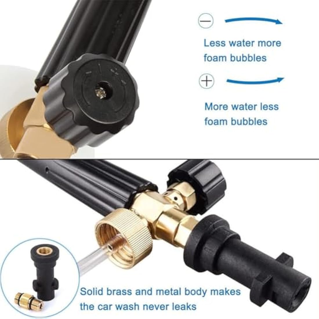 YUET Snow Foam Gun Lance Cannon Pressure Washer 1 L Jet Bottle Adjustable Soap Generator Pot Dispenser Foamer Hose with Sprayer Nozzle for Karcher K2 K3 K4 K5 K6 K7 Kärcher Series (Brass Connector)