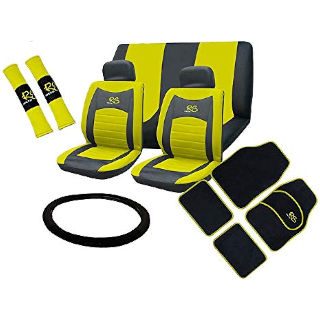 Xtremeauto® Universal RS Car Front and Rear Seat Cover and Floor Mat Set (Yellow)