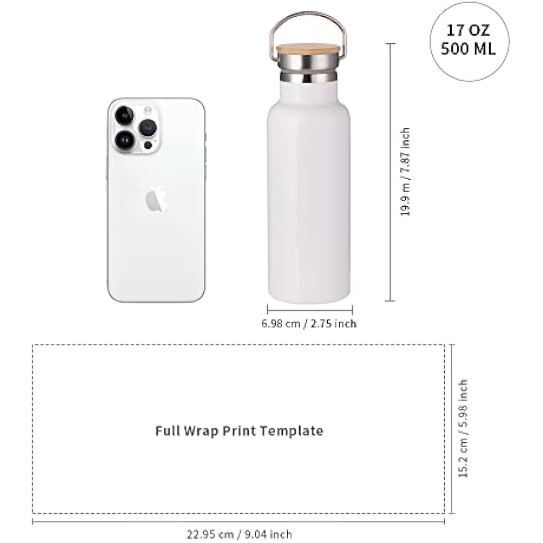 PYD Life Sublimation Water Bottle Blanks White 17 OZ Stainless Steel Sports Bottle Vacuum Flask with Bamboo Lid for Tumbler Heat Press Sublimation Print 4 Pack