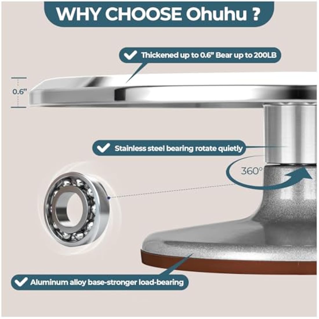 Ohuhu Cake Turntable, 12 Inch Cake Decorating Turntable, Aluminium Alloy Cake Rotating Stand, Cake Turn Table for Baking Cake Decoration, Gift for Baking Enthusiast