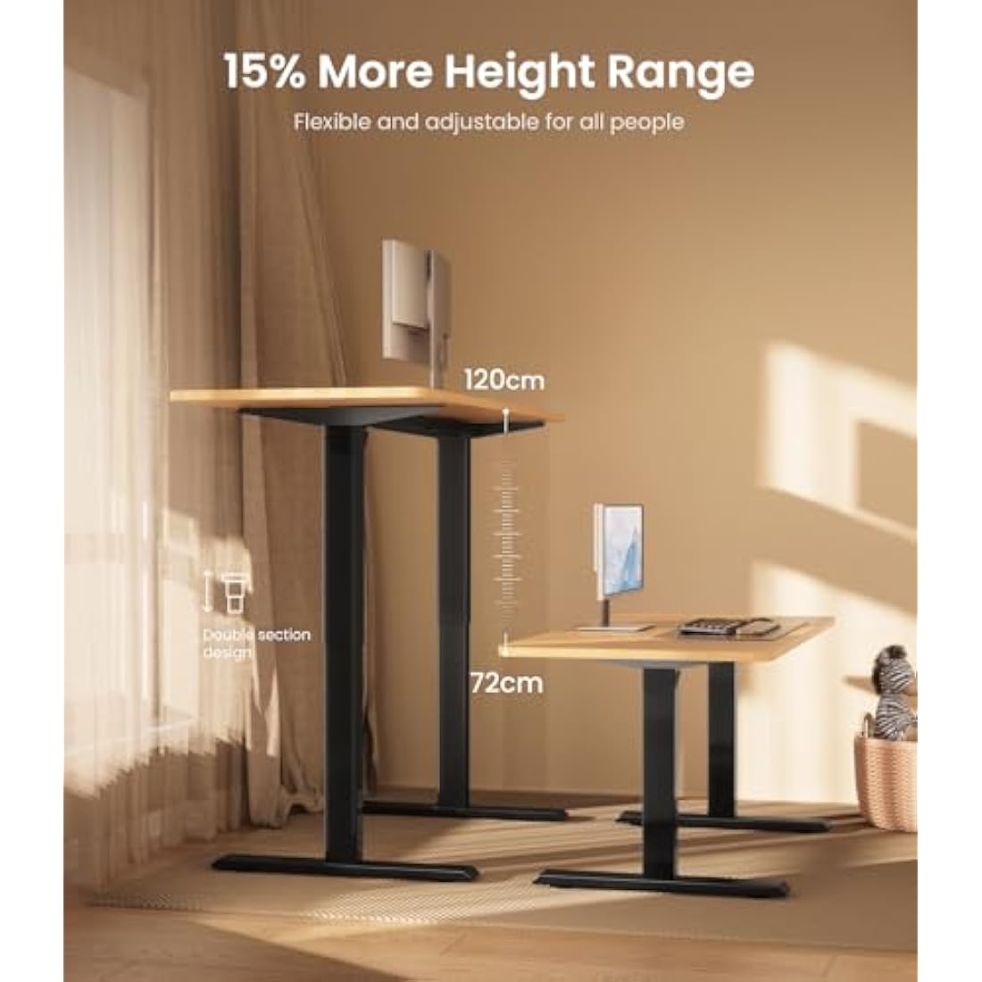 MAIDeSITe Height Adjustable Electric Standing Desk Frame Two-Stage with Heavy Duty Steel Stand up Desk Computer Desk with Automatic Memory Smart Pannel (Black)