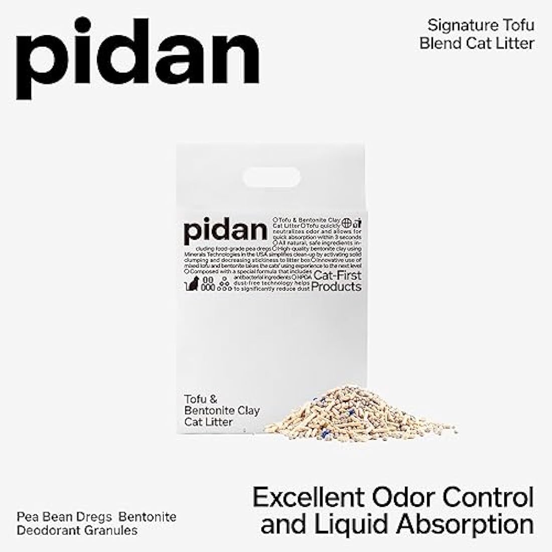 pidan Mix Tofu Cat Litter (4x2.4kg/6L bag) 100% Natural Unscented Tofu Litter with Bentonite, Extra Strong Clumping, Effortless Scooping, Flushable,Long Lasting Odour Control,Dust-free,Low tracking