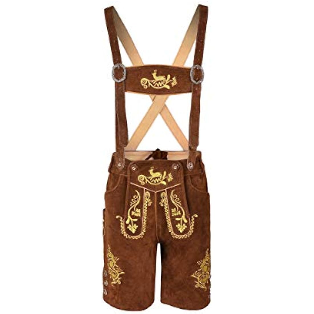 Men,s Lederhosen Bavarian Real Suede Leather with Matching Suspenders Shorts (UK 30 inch/EUR 46, Brown)