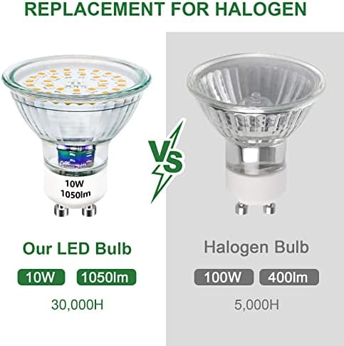 Unikcst GU10 LED Light Bulbs Dimmable 10W Warm White 3000K Spotlight Bulbs Replaces 100W Halogen Lamp, Super Bright 1050lm Spot Lights 220-240V, Beam Angle 120°, 10 Pack