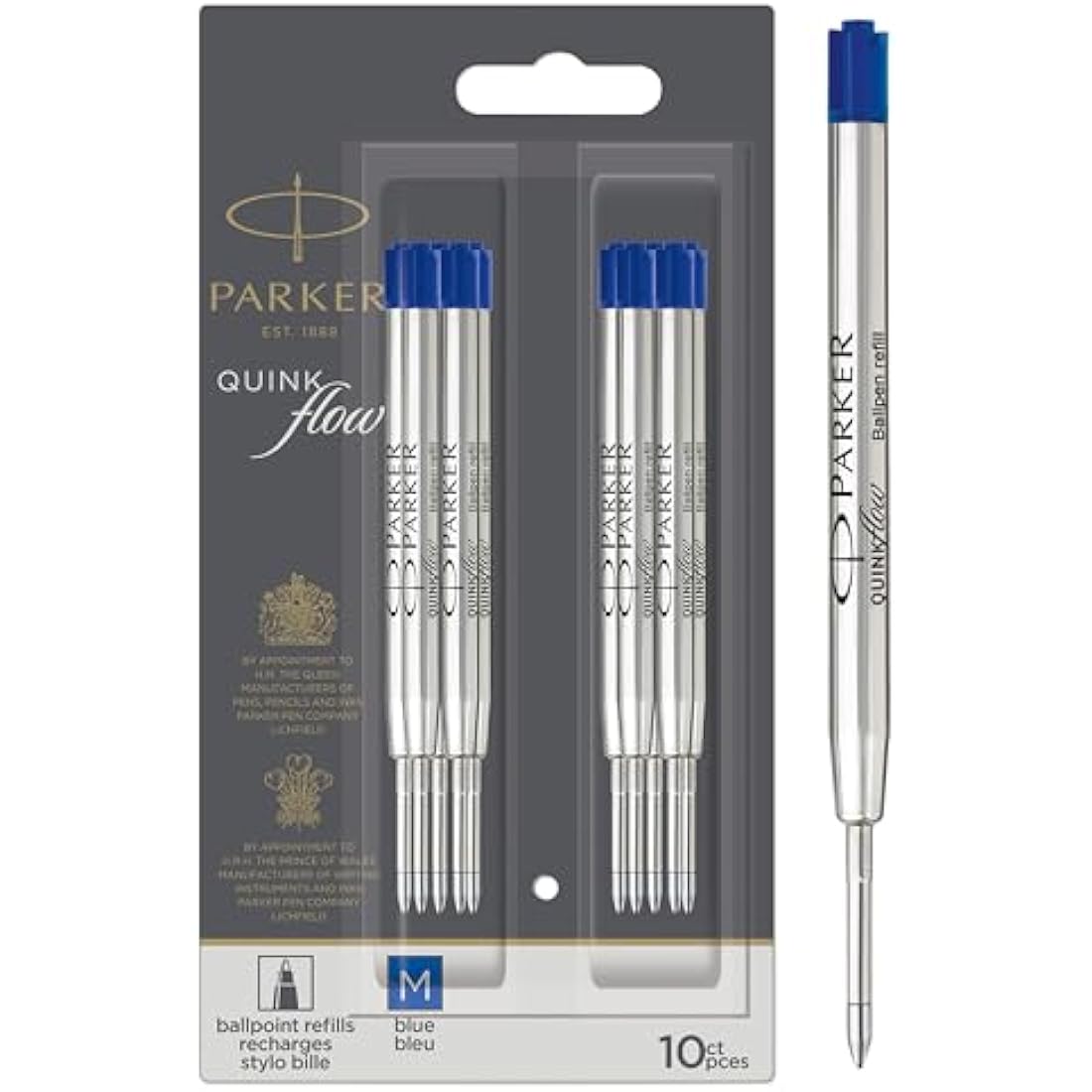 Parker Ballpoint Pen Refills | Medium Point | Blue QUINKflow Ink | 10 Count