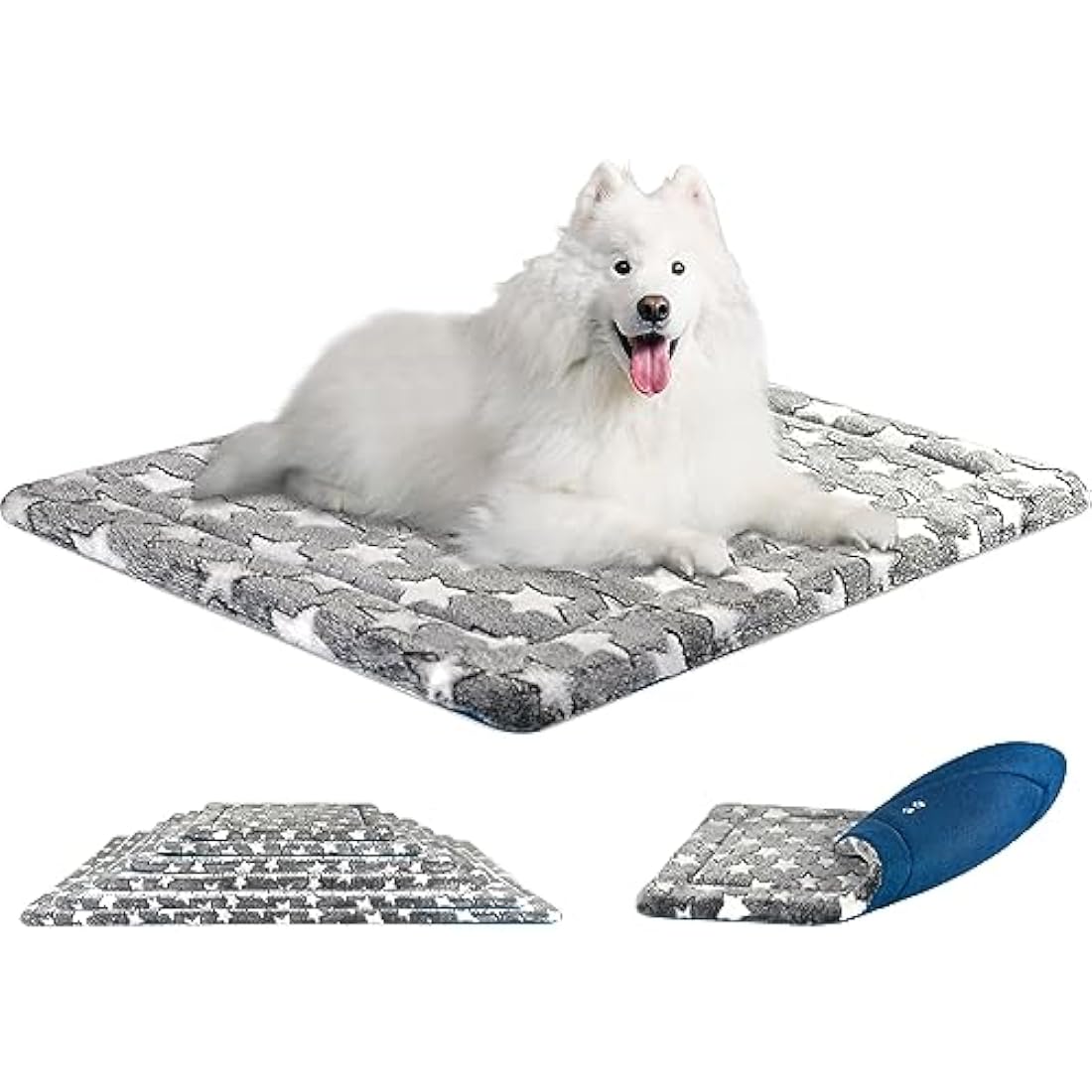 KROSER Dog Bed Mat - Reversible Cool & Warm, 106x71cm, Machine Washable, High Density Foam, Extra Large Dogs, Grey Blue