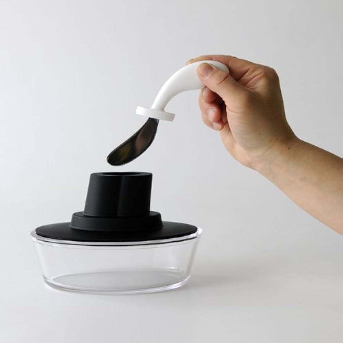 Alessi Ship Shape Container with Small Spatula in 18/10 Stainless Steel and Thermoplastic Resin, Black, 15,5cm