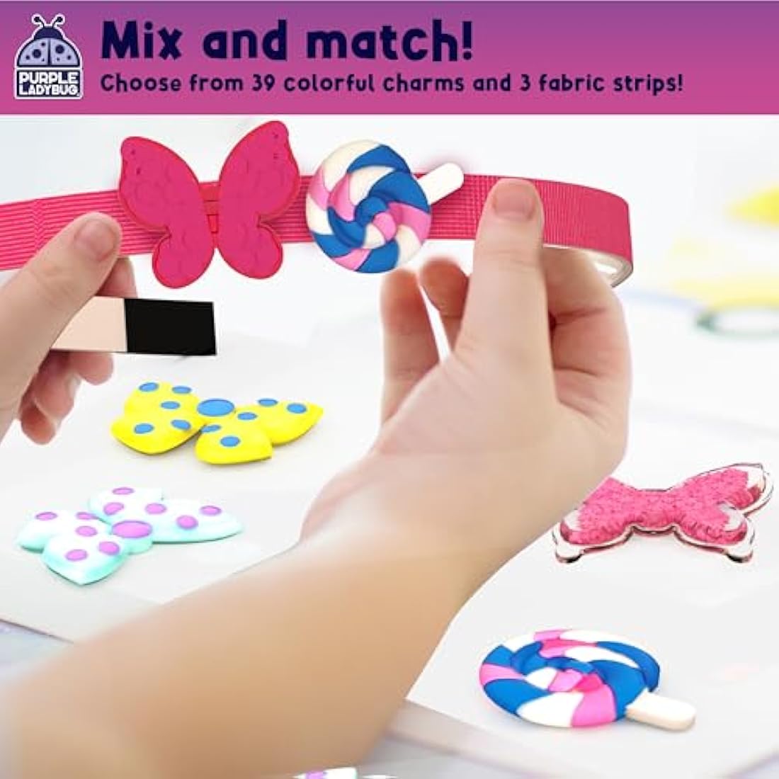 PURPLE LADYBUG Glamour Headband Making Kit for Girls - DIY Hair Accessories & Hair Bands - Craft Kits for Kids - 5 Year Old Girls Gifts, Girl Birthday Presents for Ages 5-10, Summer Crafts Activity