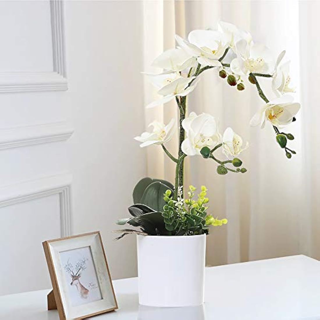 Olrla White Artificial Orchid Flowers in Pot, Faux Butterfly Orchids for Home Office Bathroom Decoration Table Centerpieces (White 2)