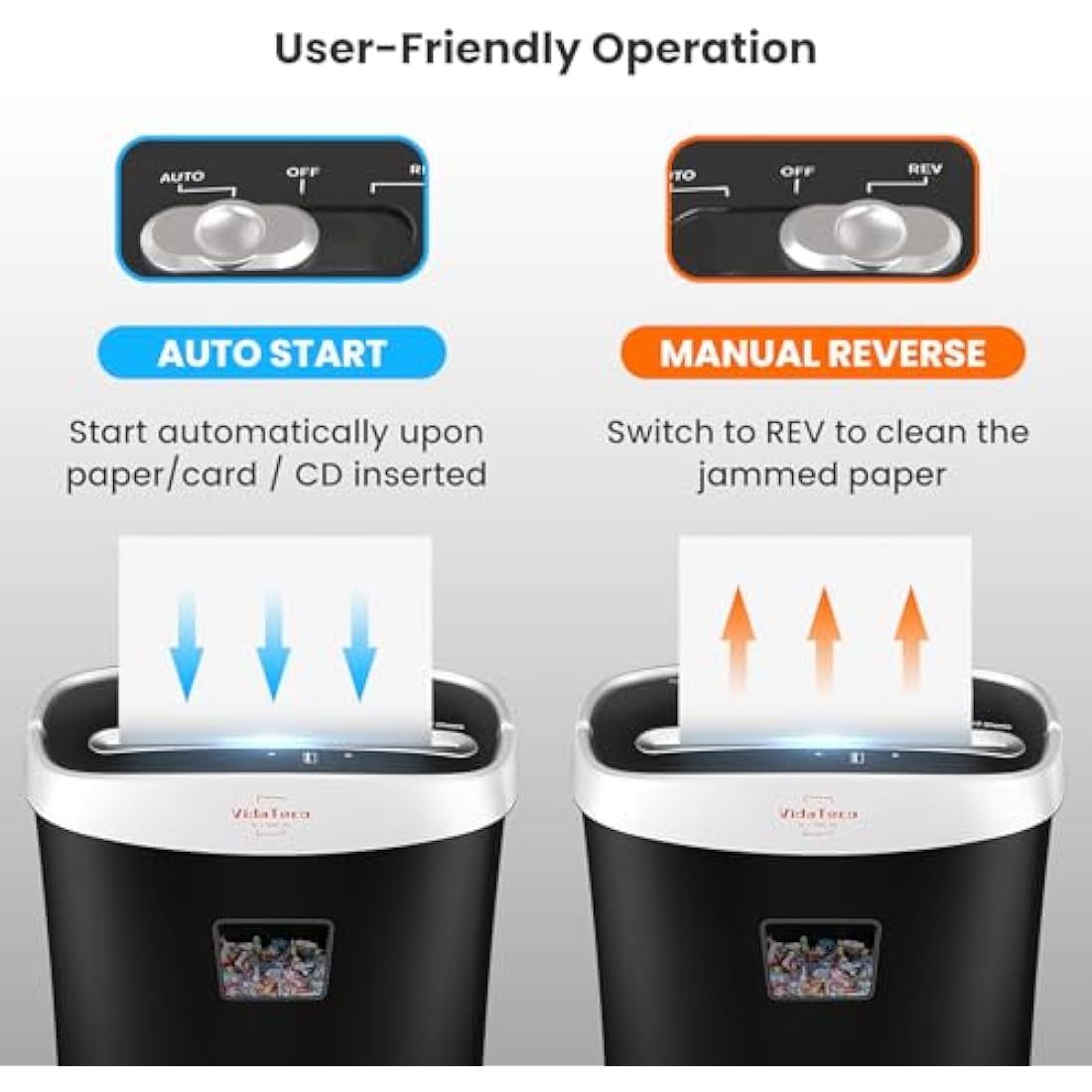 VidaTeco10-Sheet Home Shredder, Cross-Cut Paper Shredder Shreds Paper/Card/Staple/Clip Small Office Shredder Machine, High Security Level P-4 Jam Proof System 15L Liftout Basket