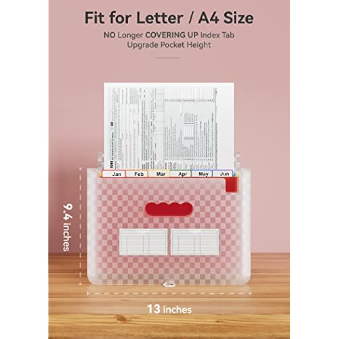ABC life A4 Expanding File Organiser with Grid Pattern,13 Pockets Expandable Filling Boxes Documents Organiser,Accordion A4 Desk Folders,Portable Rainbow Files Wallets Plastic Bills Storage Bag(Pink)