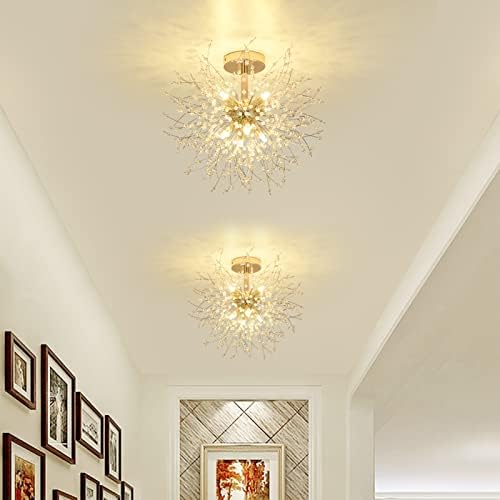 Rayofly Modern Crystal Chandeliers Ceiling Light, Firework Ceiling Lights, Gold, K9 Crystals Fireworks Pendant Lights, Metal, Chandeliers for Living Room, Bedroom, Dining Room, Hallway, Kitchen, 8 G9